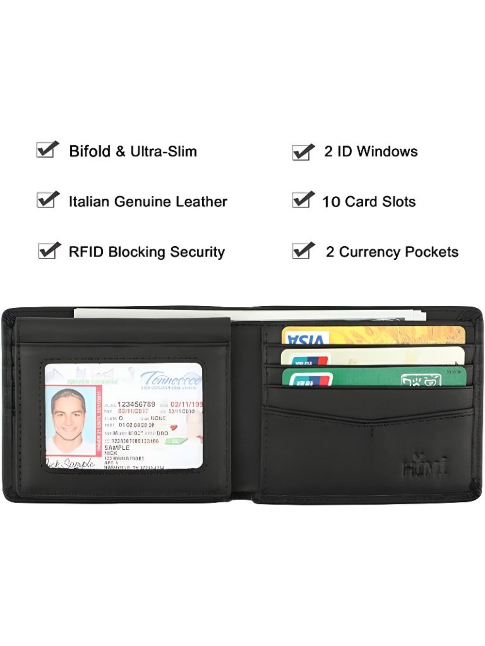 Genuine Leather RFID Blocking Bifold Stylish Wallet With 2 ID Window for Men